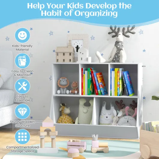 5-Cube Wooden Kids Toy Storage Organizer with Anti-Tipping Kits-White