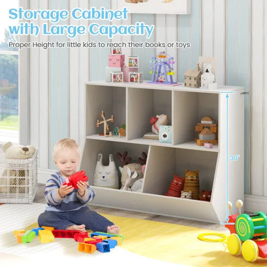 5-Cube Wooden Kids Toy Storage Organizer with Anti-Tipping Kits-White