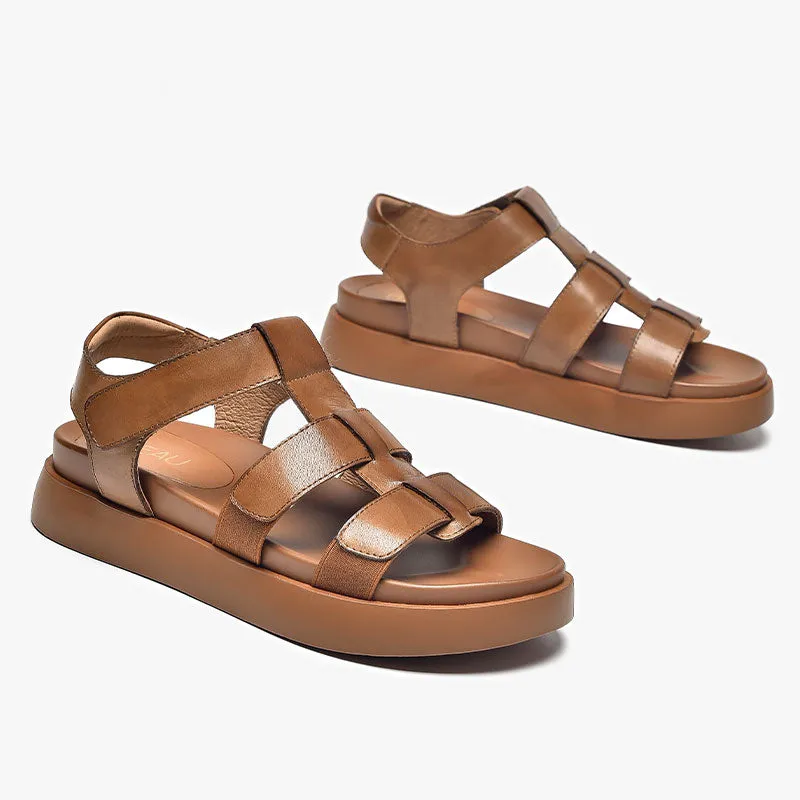 Beautoday Women's Leather Open Toe Fisherman Sandals with Thick Sole
