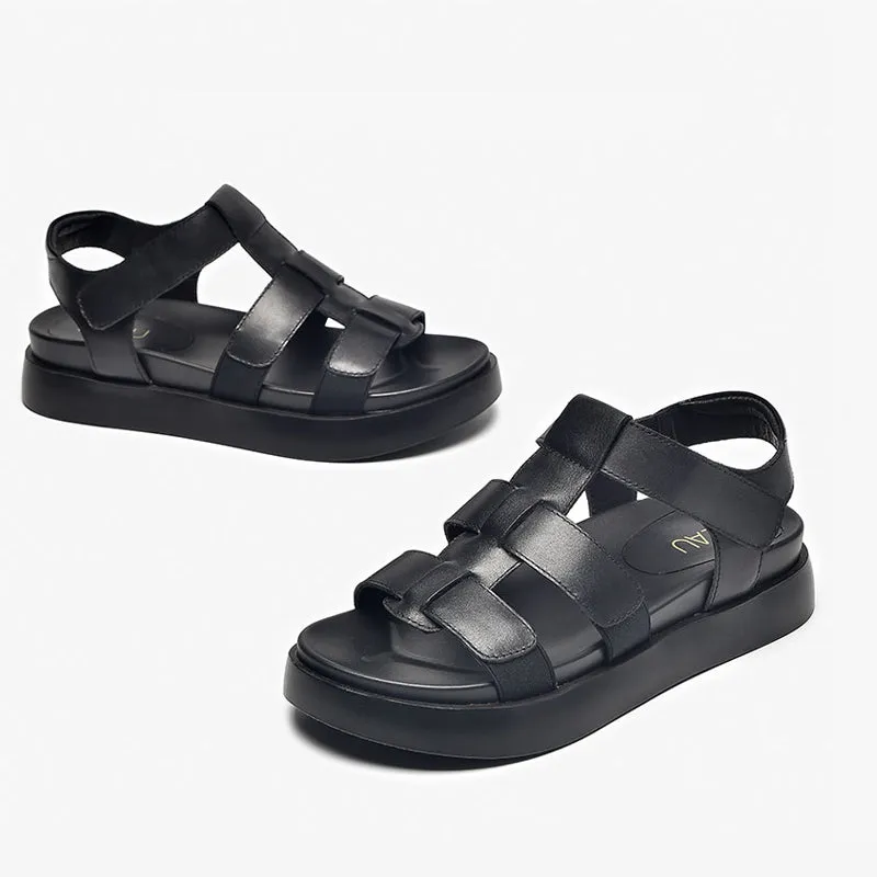 Beautoday Women's Leather Open Toe Fisherman Sandals with Thick Sole