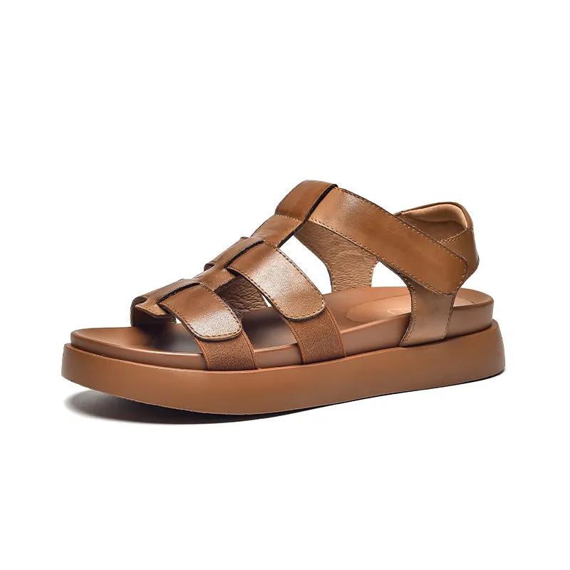 Beautoday Women's Leather Open Toe Fisherman Sandals with Thick Sole