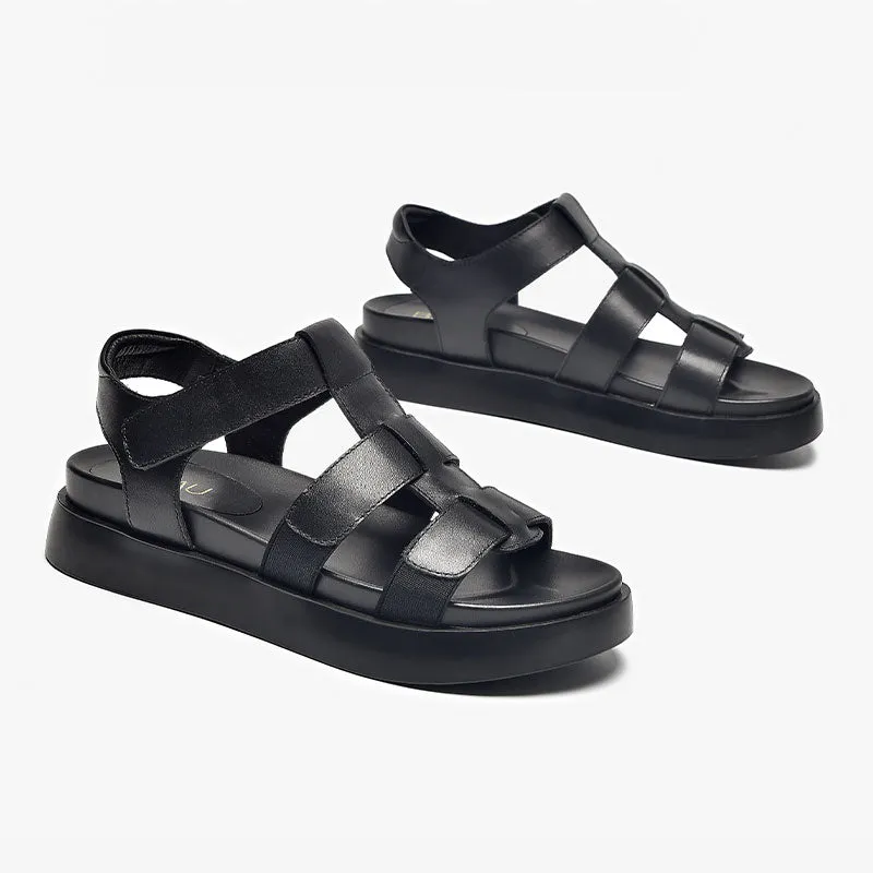 Beautoday Women's Leather Open Toe Fisherman Sandals with Thick Sole