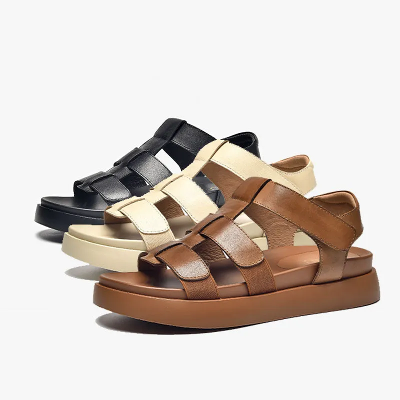 Beautoday Women's Leather Open Toe Fisherman Sandals with Thick Sole