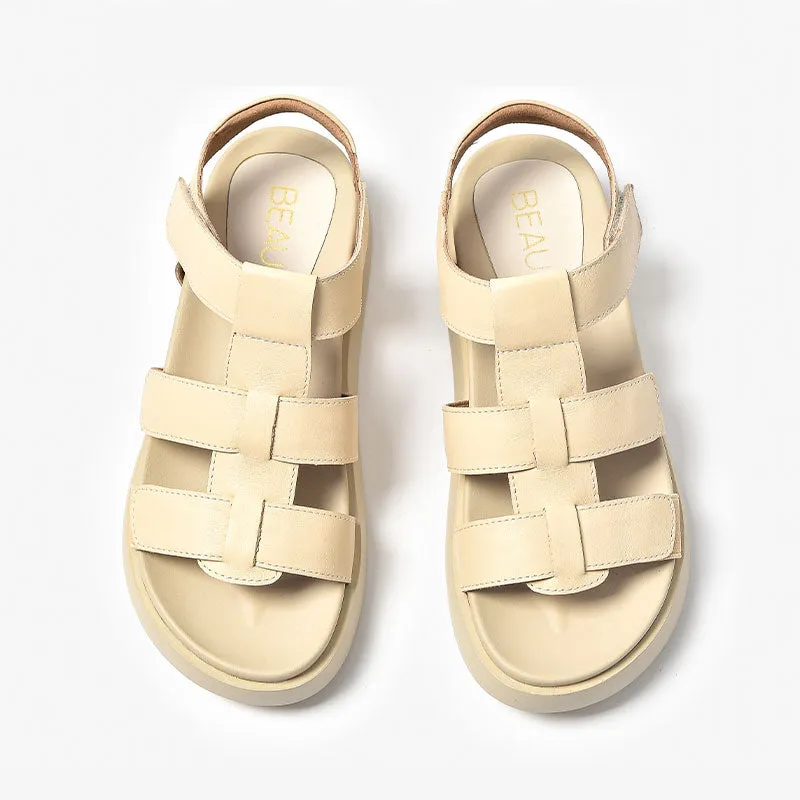 Beautoday Women's Leather Open Toe Fisherman Sandals with Thick Sole