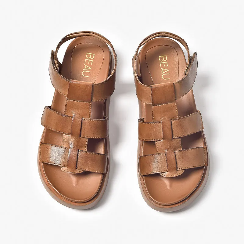 Beautoday Women's Leather Open Toe Fisherman Sandals with Thick Sole