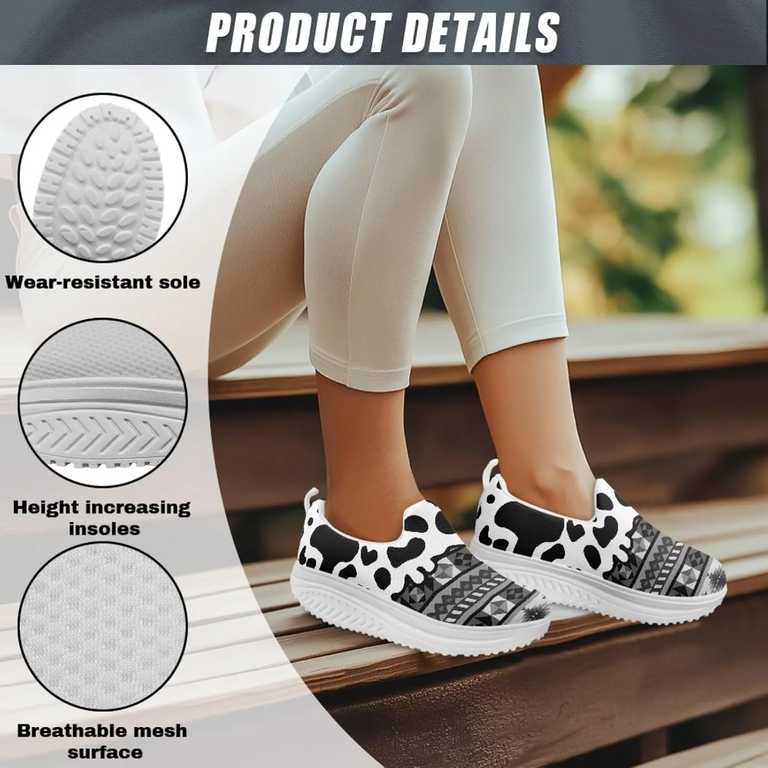 Binienty Womens Walking Sneakers Slip on Platform Loafers Comfy Lightwieght Rocking Shoes Outdoor Footwear