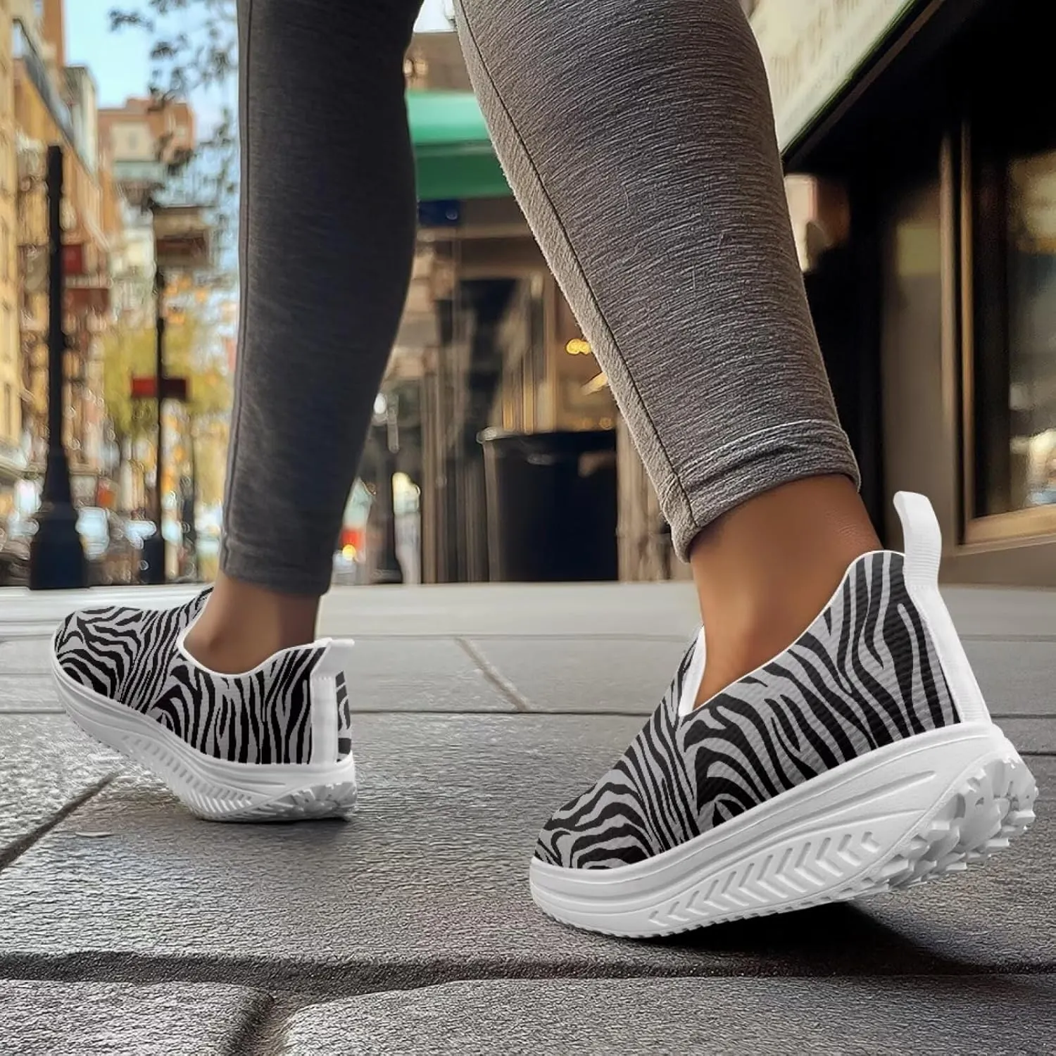 Binienty Womens Walking Sneakers Slip on Platform Loafers Comfy Lightwieght Rocking Shoes Outdoor Footwear