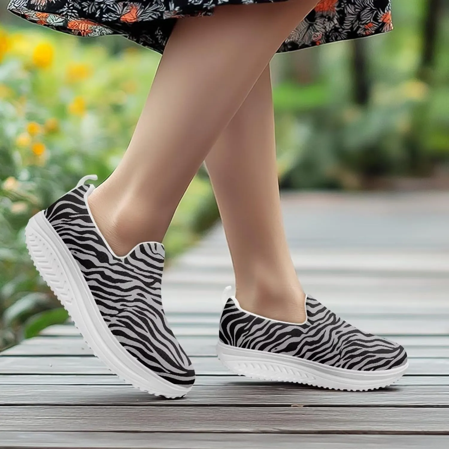 Binienty Womens Walking Sneakers Slip on Platform Loafers Comfy Lightwieght Rocking Shoes Outdoor Footwear