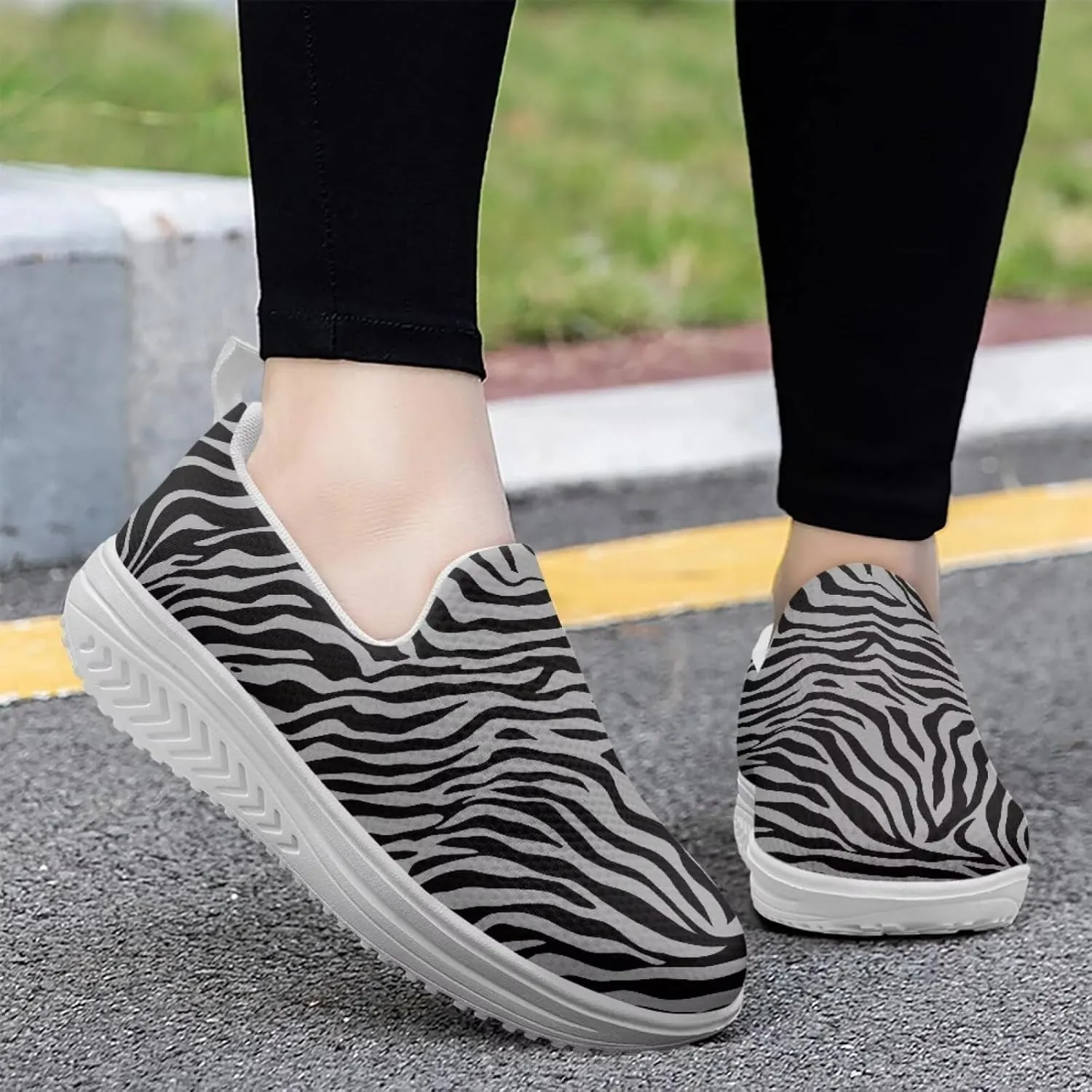 Binienty Womens Walking Sneakers Slip on Platform Loafers Comfy Lightwieght Rocking Shoes Outdoor Footwear