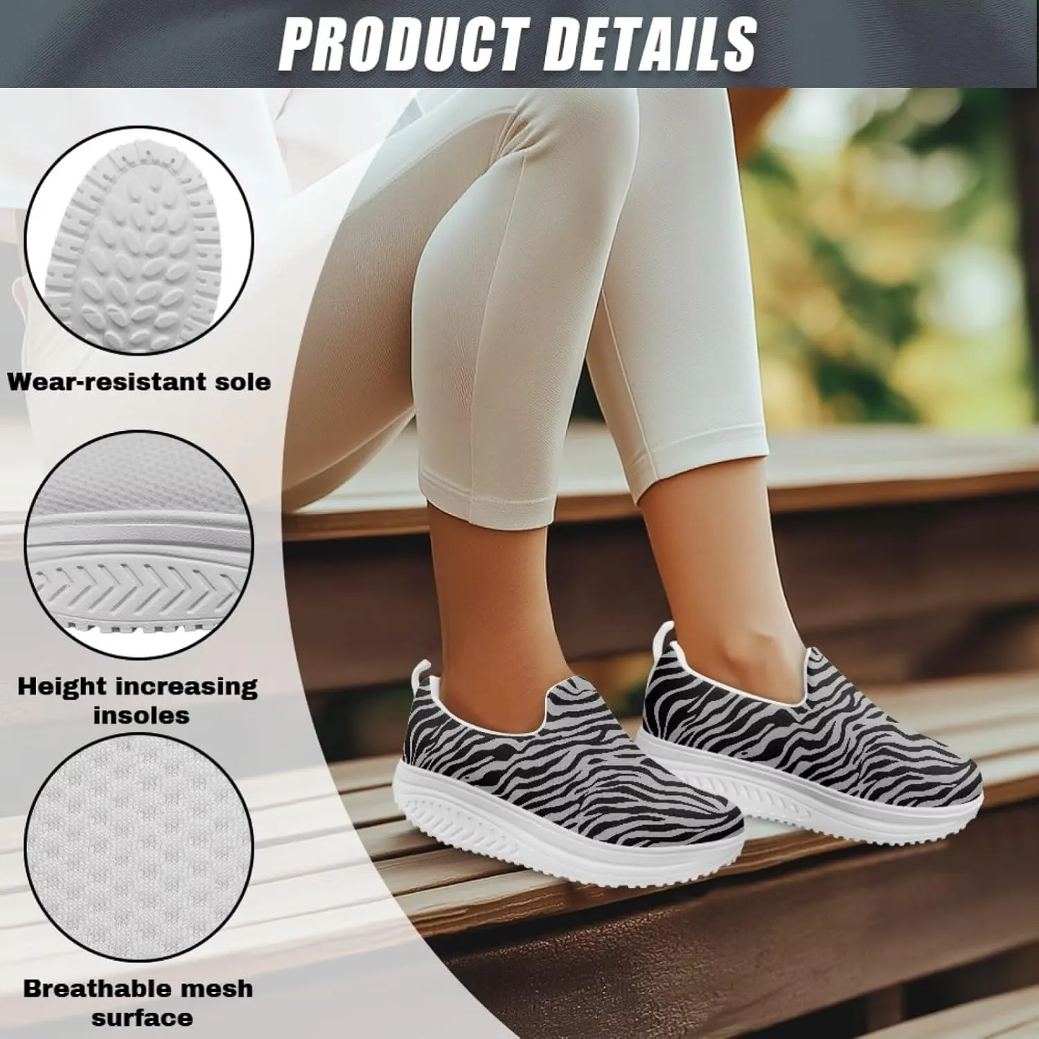 Binienty Womens Walking Sneakers Slip on Platform Loafers Comfy Lightwieght Rocking Shoes Outdoor Footwear