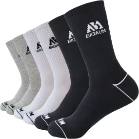 BIOAUM Men's Cushioned Crew Socks 5-6 Pairs Hiking Work Running Athletic Cotton Sports Wicking