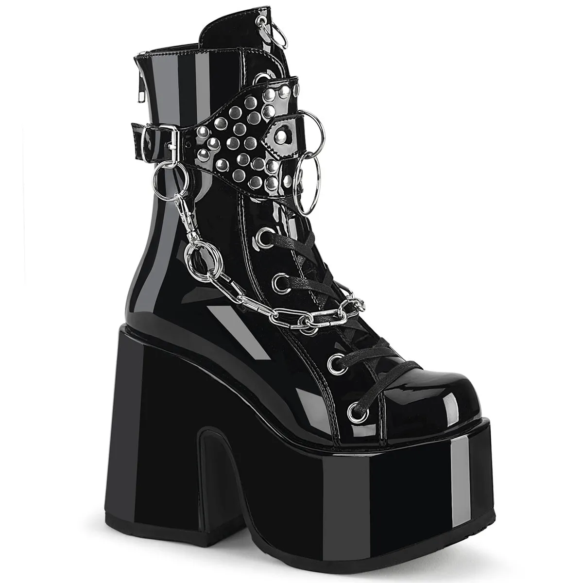 CAMEL-65 DemoniaCult Black Patent Sexy Women's Mid-Calf & Knee High Boots (Alternative Footwear)