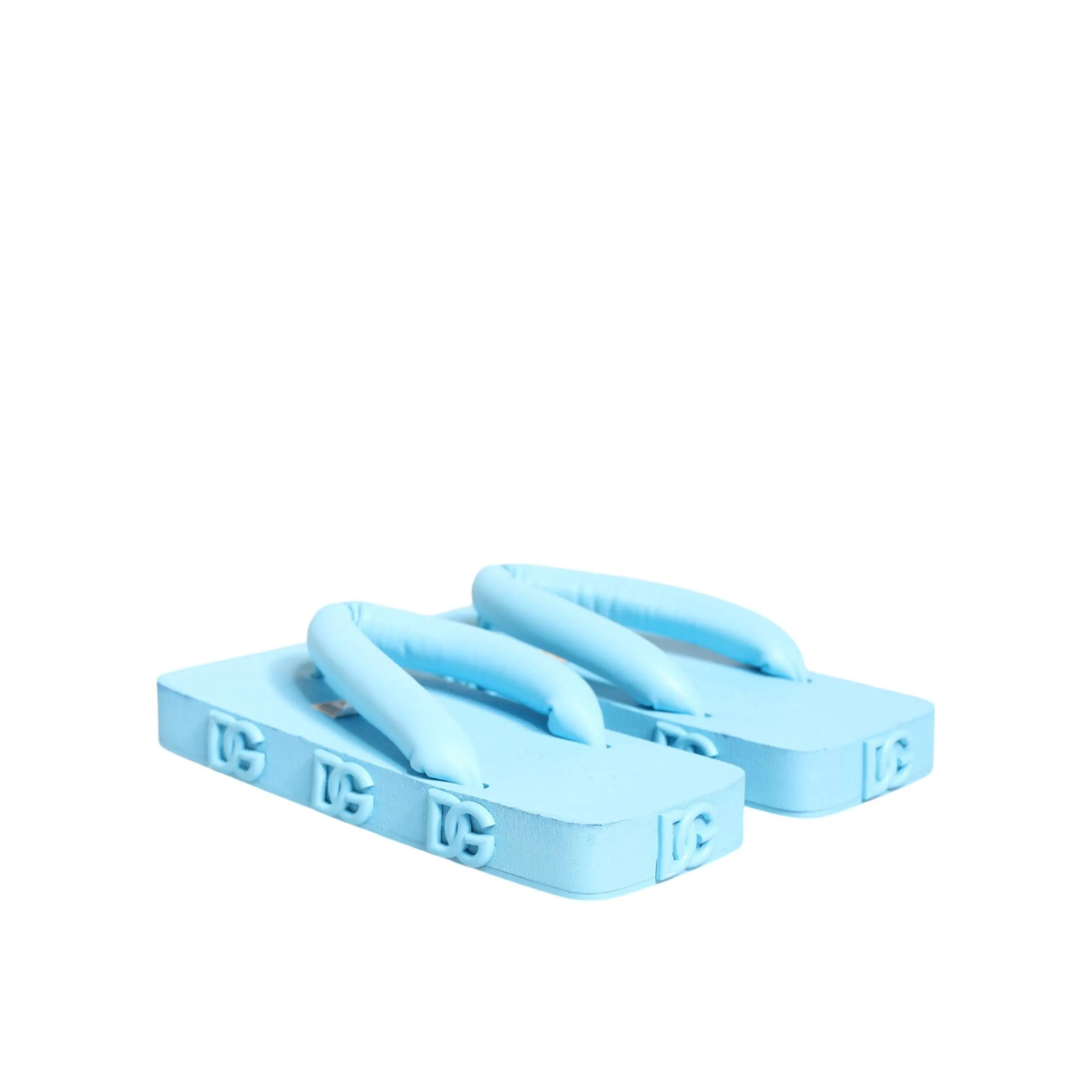 Dolce & Gabbana Light Blue Rubber Slides Flats Sandals Shoes
