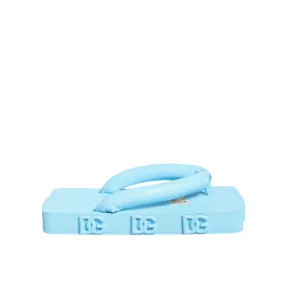 Dolce & Gabbana Light Blue Rubber Slides Flats Sandals Shoes