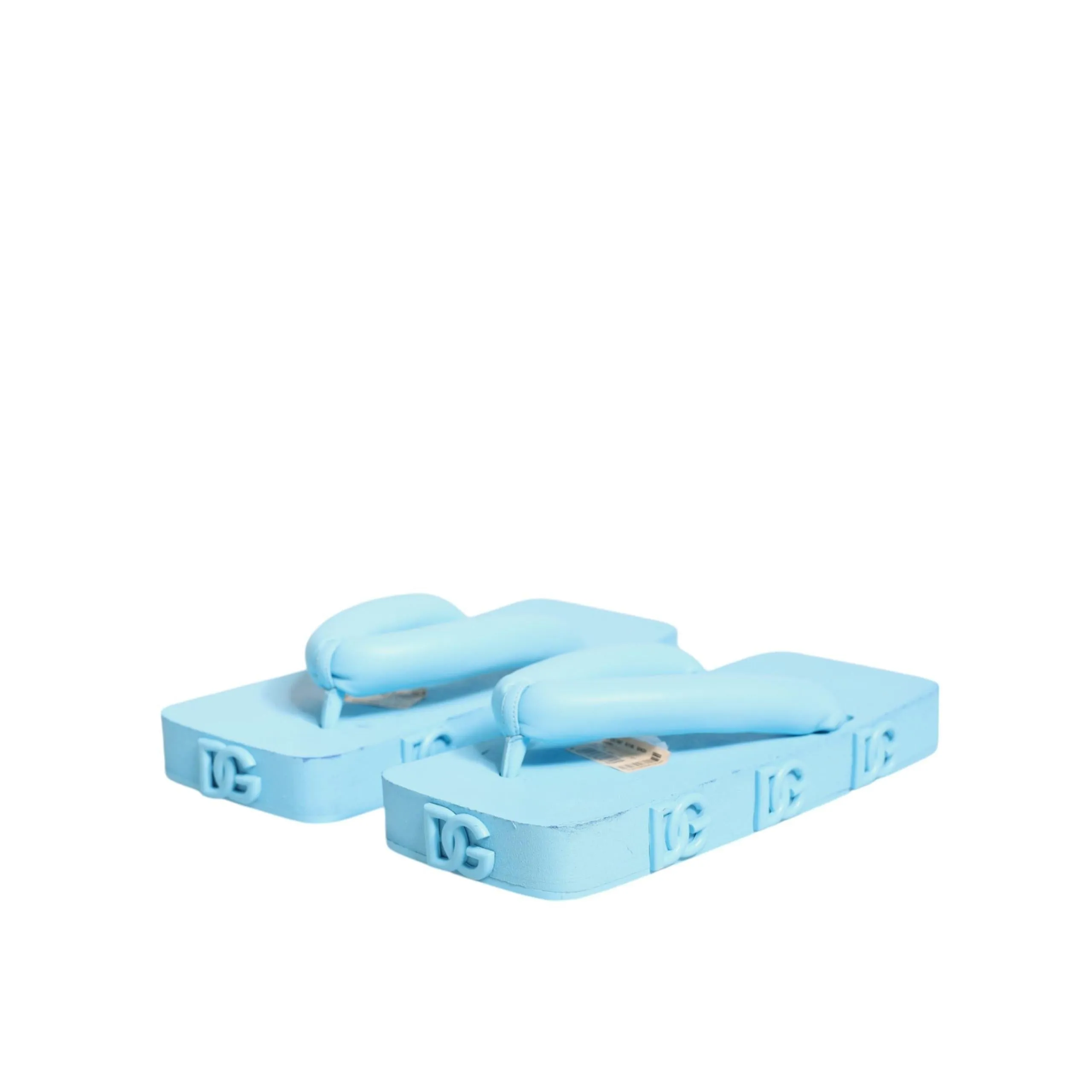 Dolce & Gabbana Light Blue Rubber Slides Flats Sandals Shoes