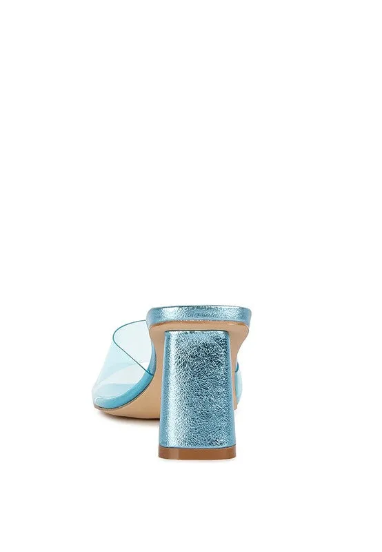 Eugnie Clear Straps Block Heel Sandals, Blue
