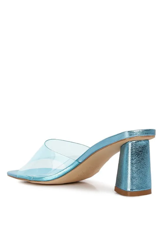 Eugnie Clear Straps Block Heel Sandals, Blue