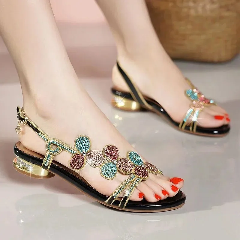 Felicity - Delicate Rhinestone Low Heel Sandals for Women