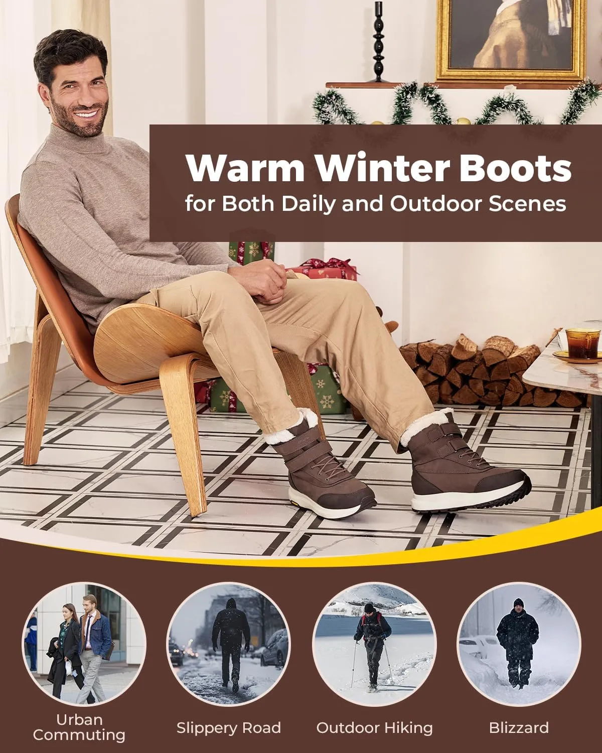 FitVille Wide Mens Snow Boots Fur Lining Extra Wide Winter Boots for Men Waterproof Non-slip Warm Shoes for Outdoor Hiking