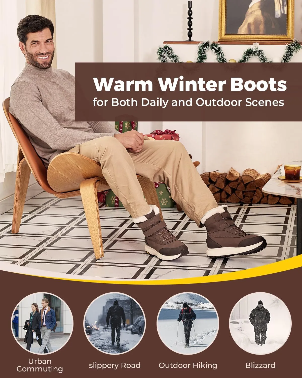 FitVille Wide Mens Snow Boots Fur Lining Extra Wide Winter Boots for Men Waterproof Non-slip Warm Shoes for Outdoor Hiking