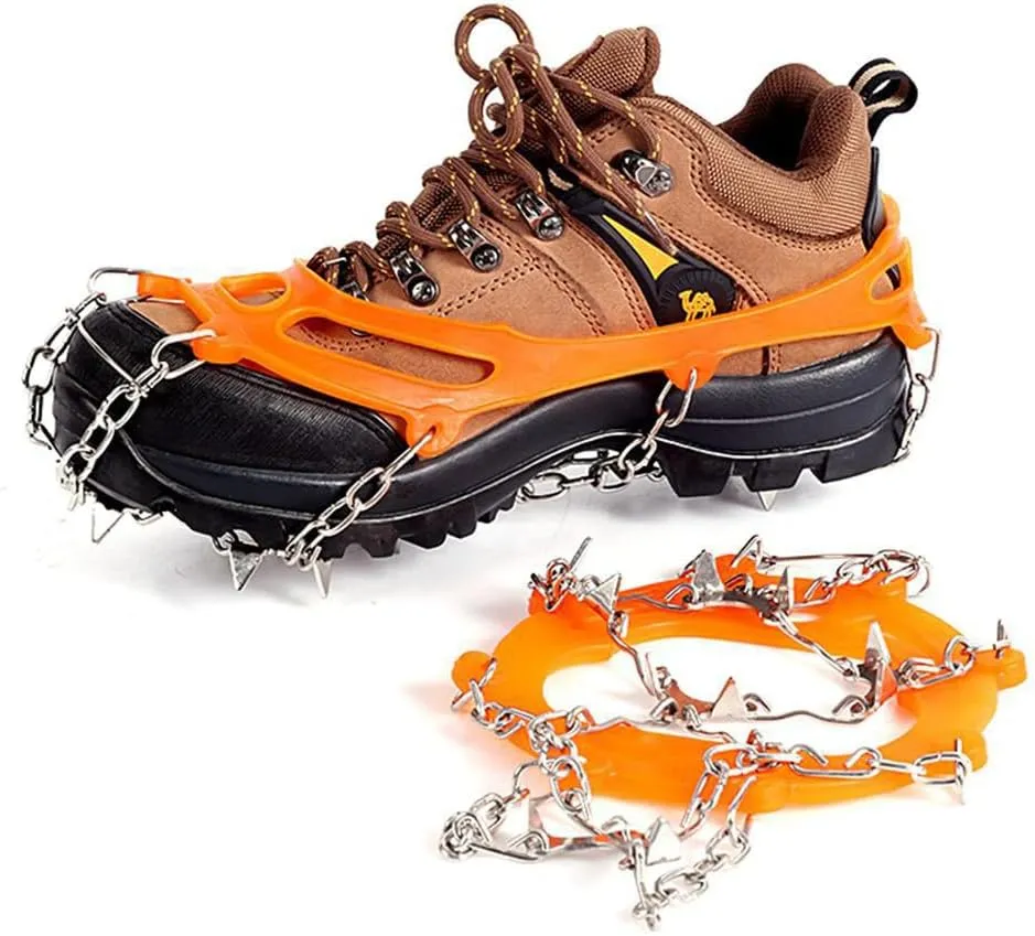 Ice Cleats,Spikes CramponsTraction Snow Grips for Boots Shoes Women Men Kids, Anti Slip Stainless Steel Footwear Spikes for Hiking Fishing Walking Climbing Ice Mountaineering