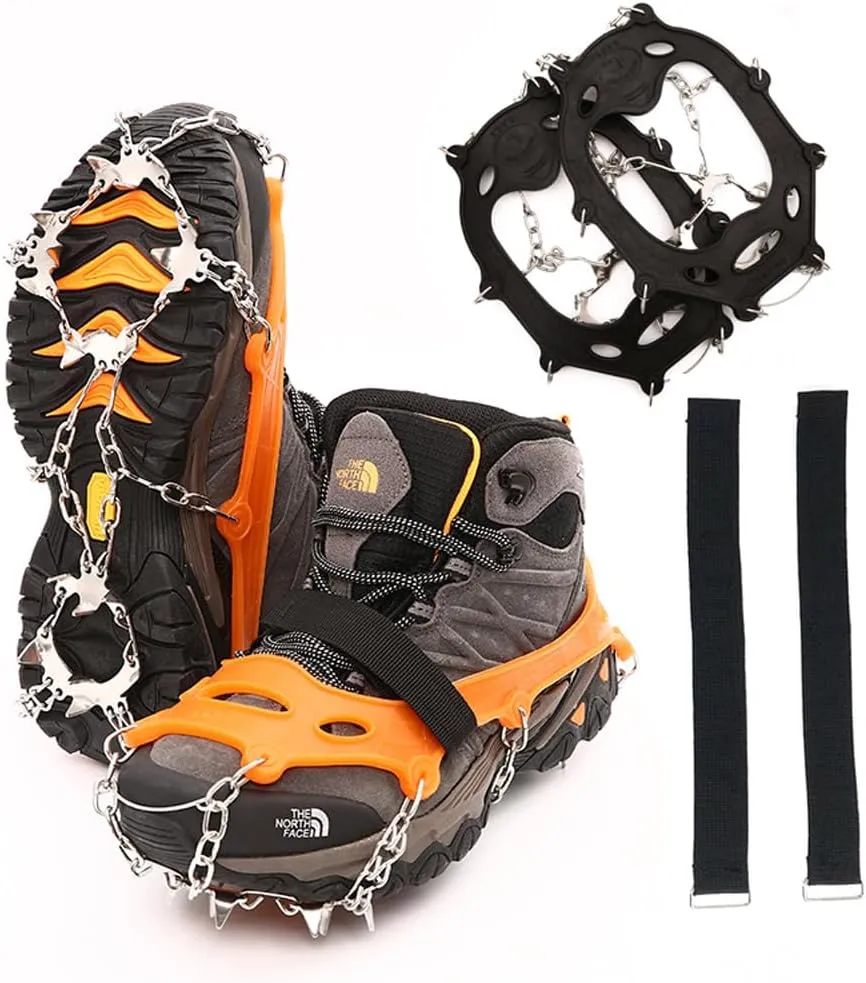 Ice Cleats,Spikes CramponsTraction Snow Grips for Boots Shoes Women Men Kids, Anti Slip Stainless Steel Footwear Spikes for Hiking Fishing Walking Climbing Ice Mountaineering