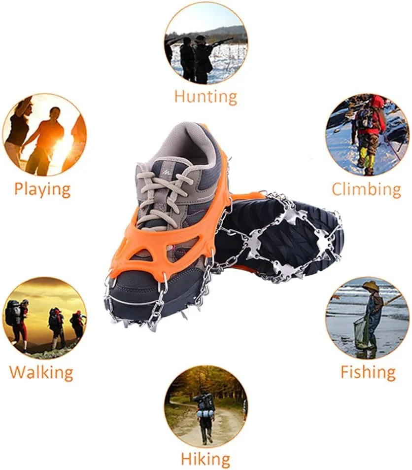 Ice Cleats,Spikes CramponsTraction Snow Grips for Boots Shoes Women Men Kids, Anti Slip Stainless Steel Footwear Spikes for Hiking Fishing Walking Climbing Ice Mountaineering