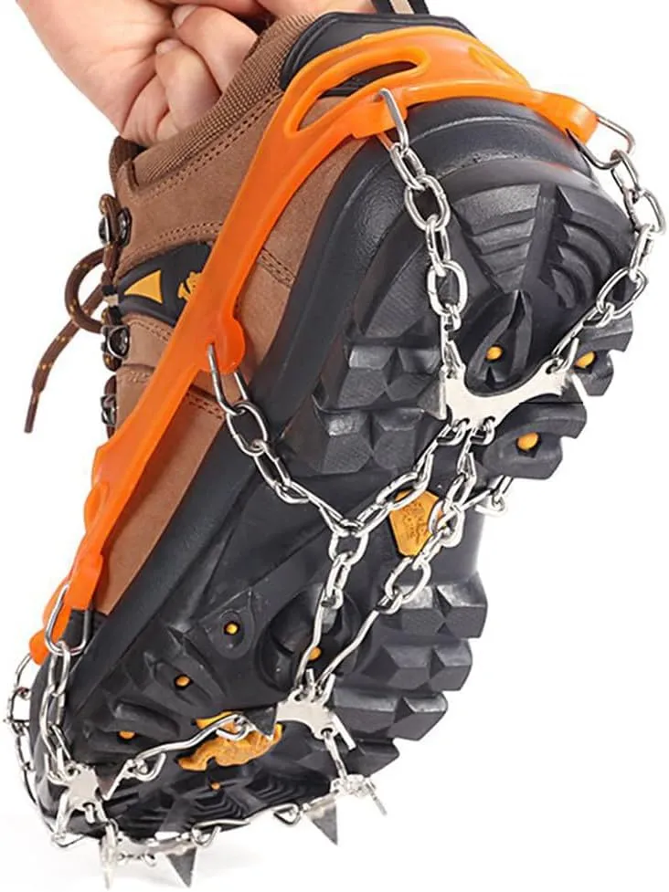 Ice Cleats,Spikes CramponsTraction Snow Grips for Boots Shoes Women Men Kids, Anti Slip Stainless Steel Footwear Spikes for Hiking Fishing Walking Climbing Ice Mountaineering