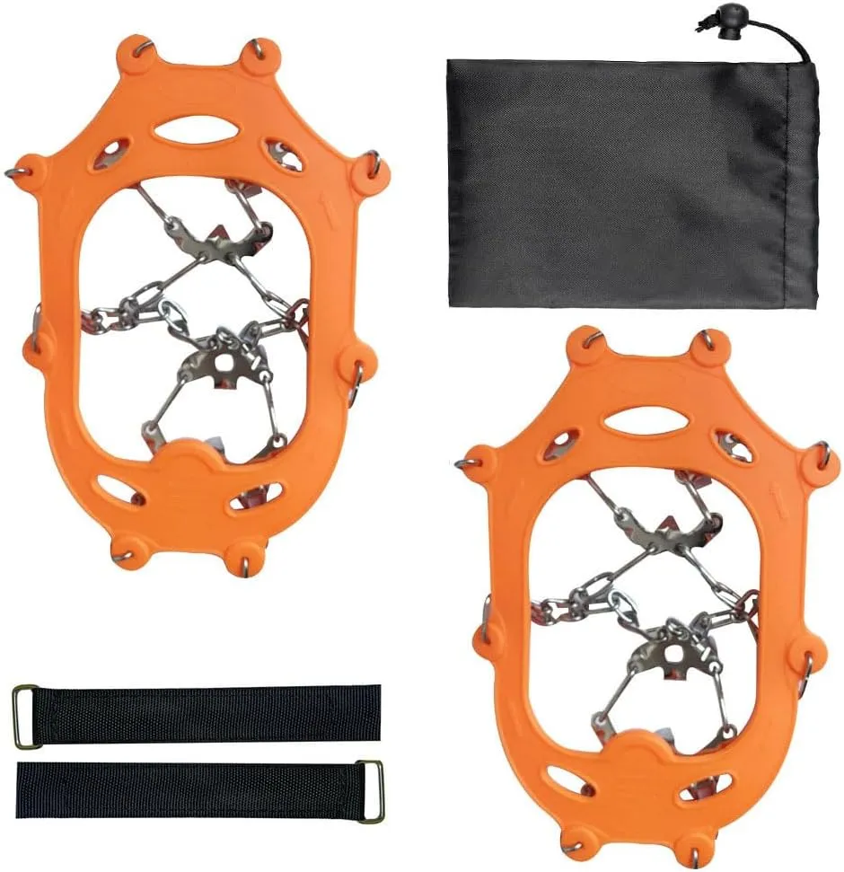 Ice Cleats,Spikes CramponsTraction Snow Grips for Boots Shoes Women Men Kids, Anti Slip Stainless Steel Footwear Spikes for Hiking Fishing Walking Climbing Ice Mountaineering