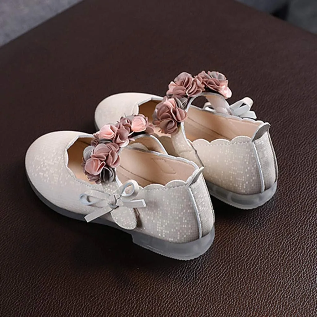 Leather Shoes for Girls Kids Baby Stretch Designed Floral Princess Sandals Kids Toddler Baby Stretch Comfy Loafers Shoes