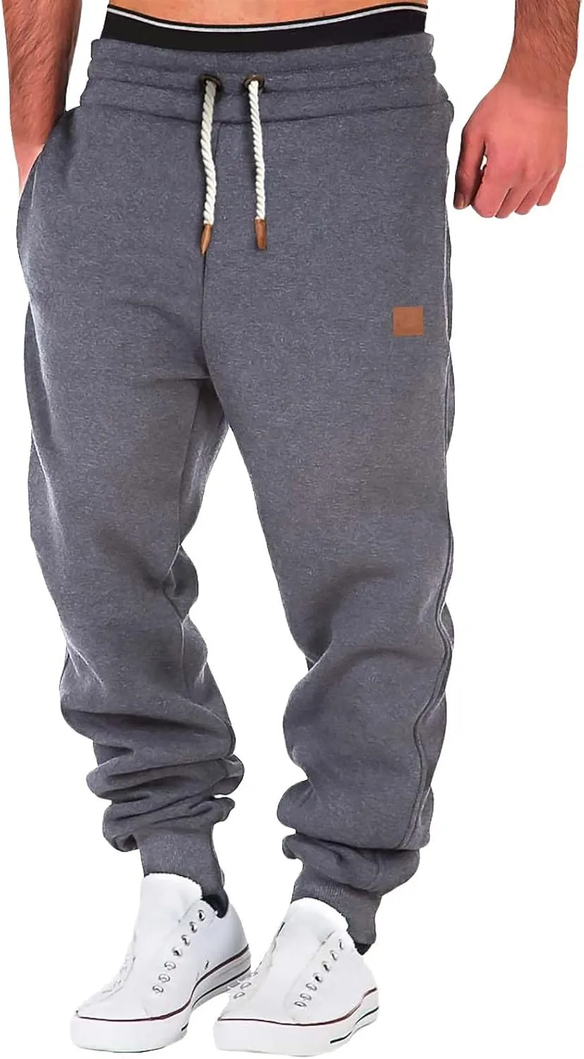 Mens Sweatpants Heavyweight Fleece Cargo Stretch Elastic Waist Workout Jogger Pants Wide Leg Drawstring Trousers