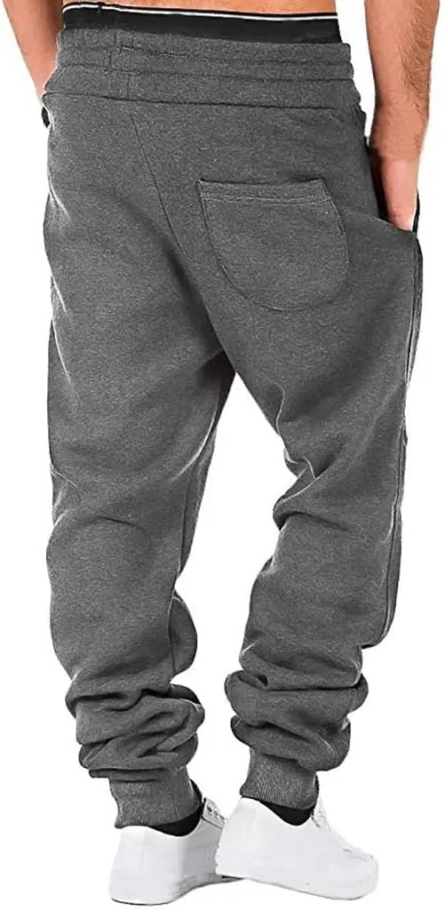 Mens Sweatpants Heavyweight Fleece Cargo Stretch Elastic Waist Workout Jogger Pants Wide Leg Drawstring Trousers