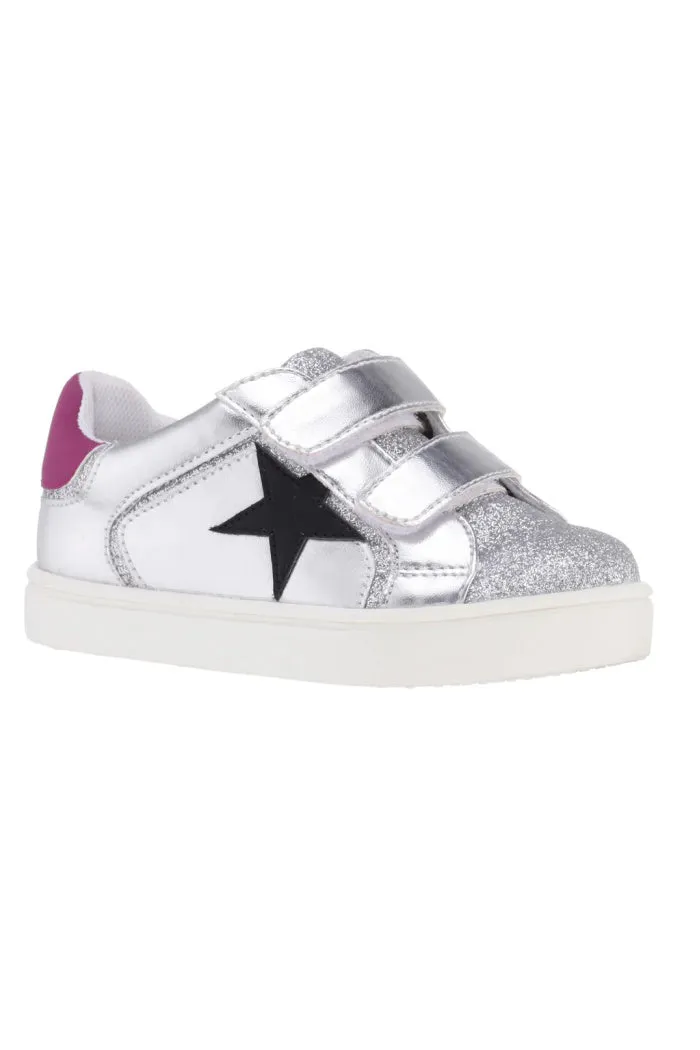 NINA EVON-T VELCRO SNEAKER IN LIGHT SILVER METAL