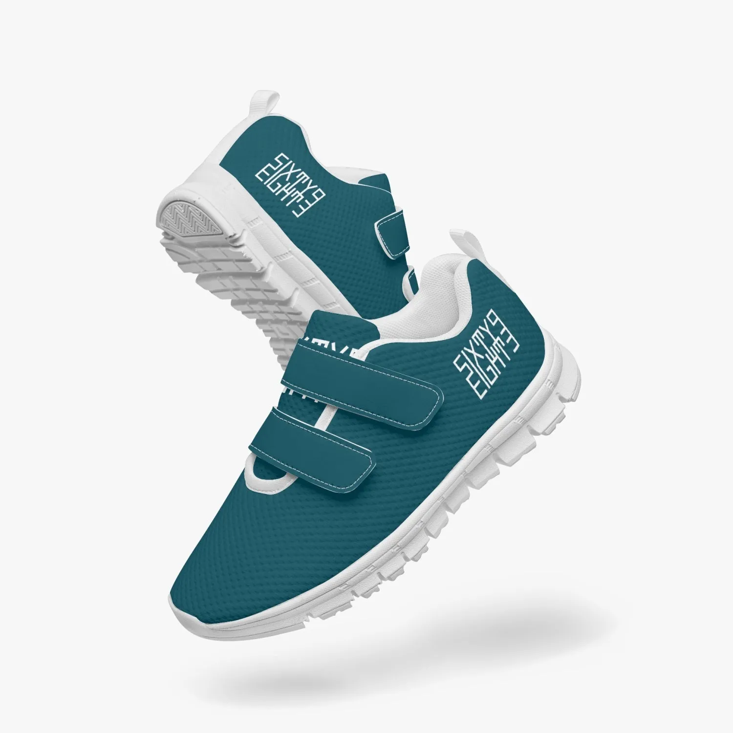 Sixty Eight 93 Logo White Dark Teal Kids Lightweight Velcro Shoe