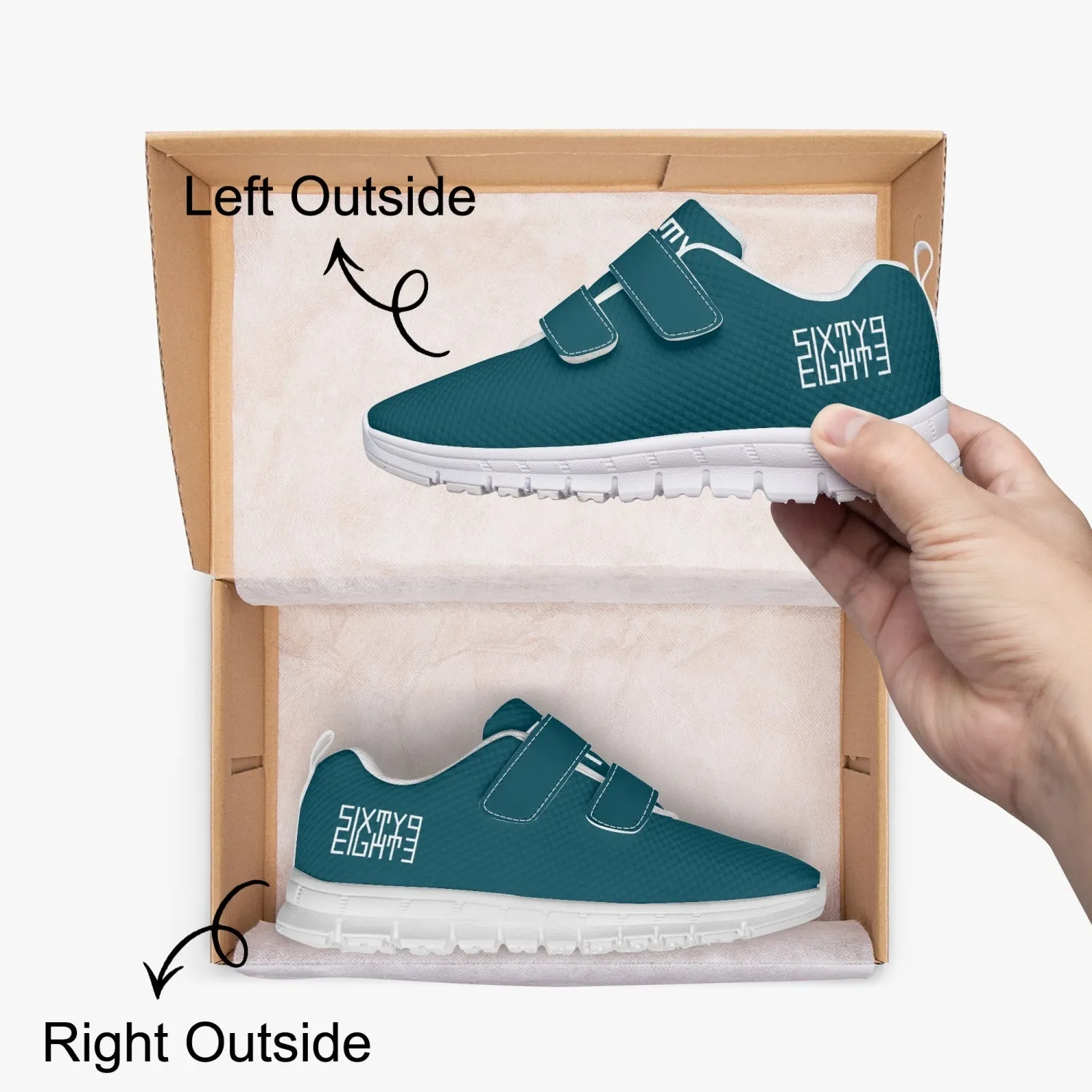 Sixty Eight 93 Logo White Dark Teal Kids Lightweight Velcro Shoe