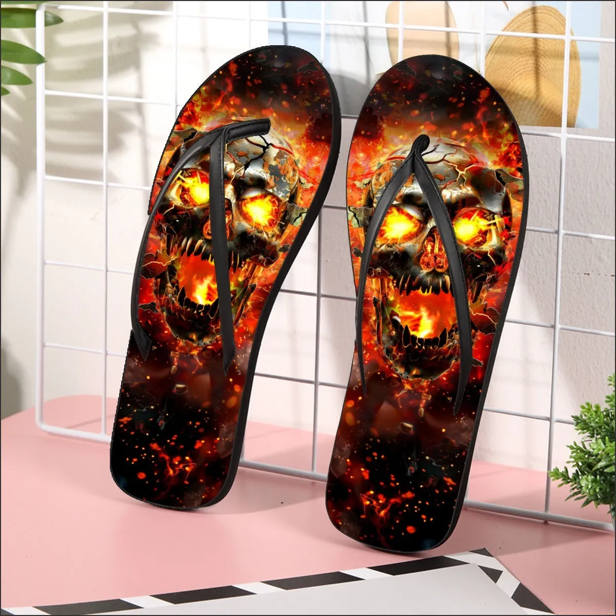 Skull Lava Unique Flip Flops for Women Beach