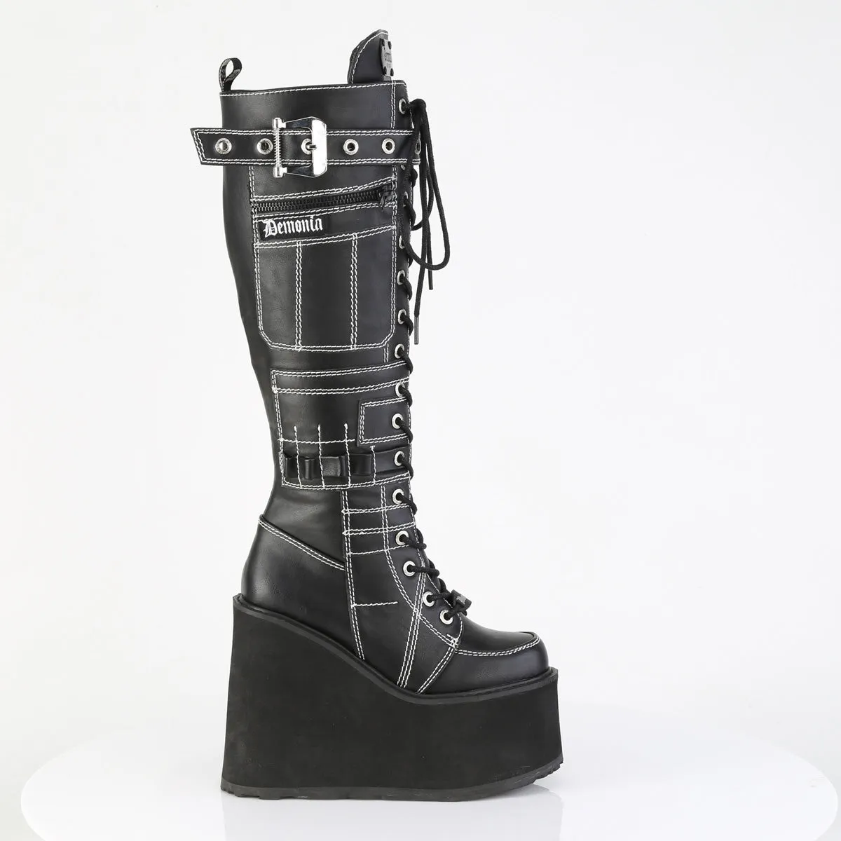 SWING-260 DemoniaCult Black Vegan Leather Sexy Women's Mid-Calf & Knee High Boots (Alternative Footwear)