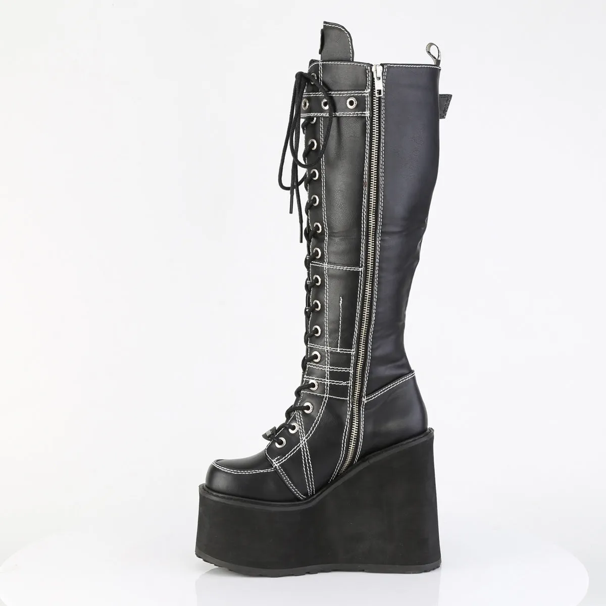 SWING-260 DemoniaCult Black Vegan Leather Sexy Women's Mid-Calf & Knee High Boots (Alternative Footwear)