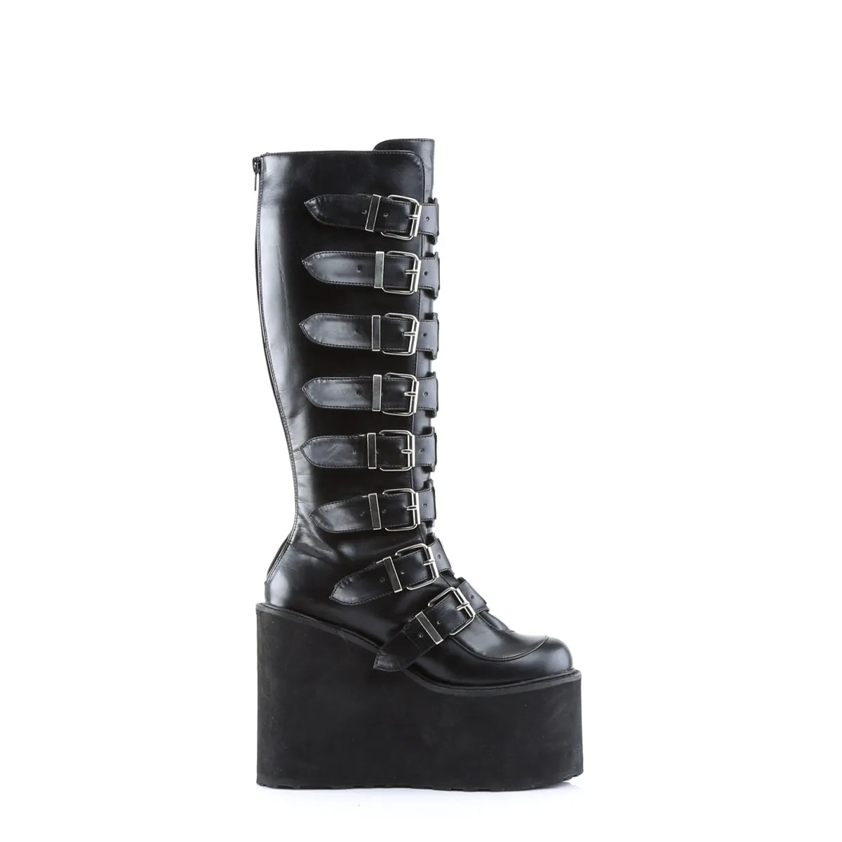 SWING-815 DemoniaCult Black Vegan Leather Sexy Women's Mid-Calf & Knee High Boots (Alternative Footwear)