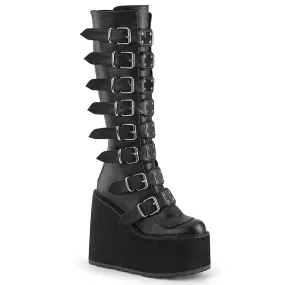 SWING-815 DemoniaCult Black Vegan Leather Sexy Women's Mid-Calf & Knee High Boots (Alternative Footwear)