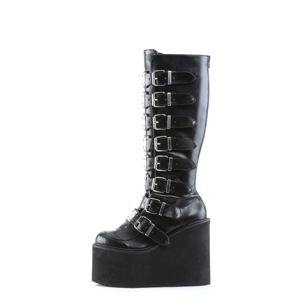 SWING-815 DemoniaCult Black Vegan Leather Sexy Women's Mid-Calf & Knee High Boots (Alternative Footwear)