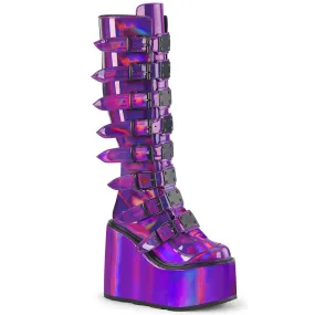 SWING-815 DemoniaCult Purple Holographic Patent Sexy Women's Mid-Calf & Knee High Boots (Alternative Footwear)