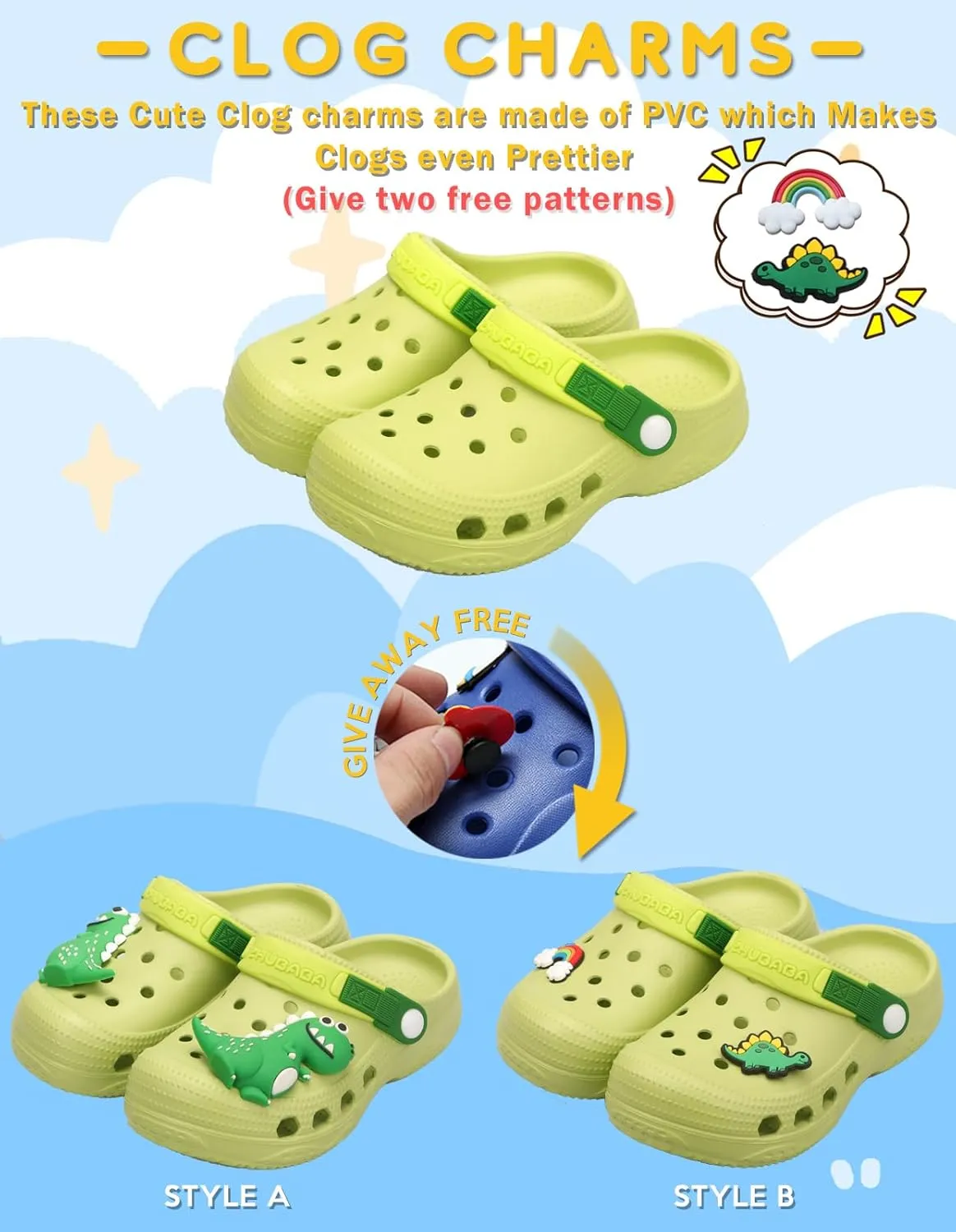 Toddler Clogs Boys Girls Kids Dinosaur Garden Shoes Slip on Sandals Slides Water Summer Shoes for Outdoor Beach Pool