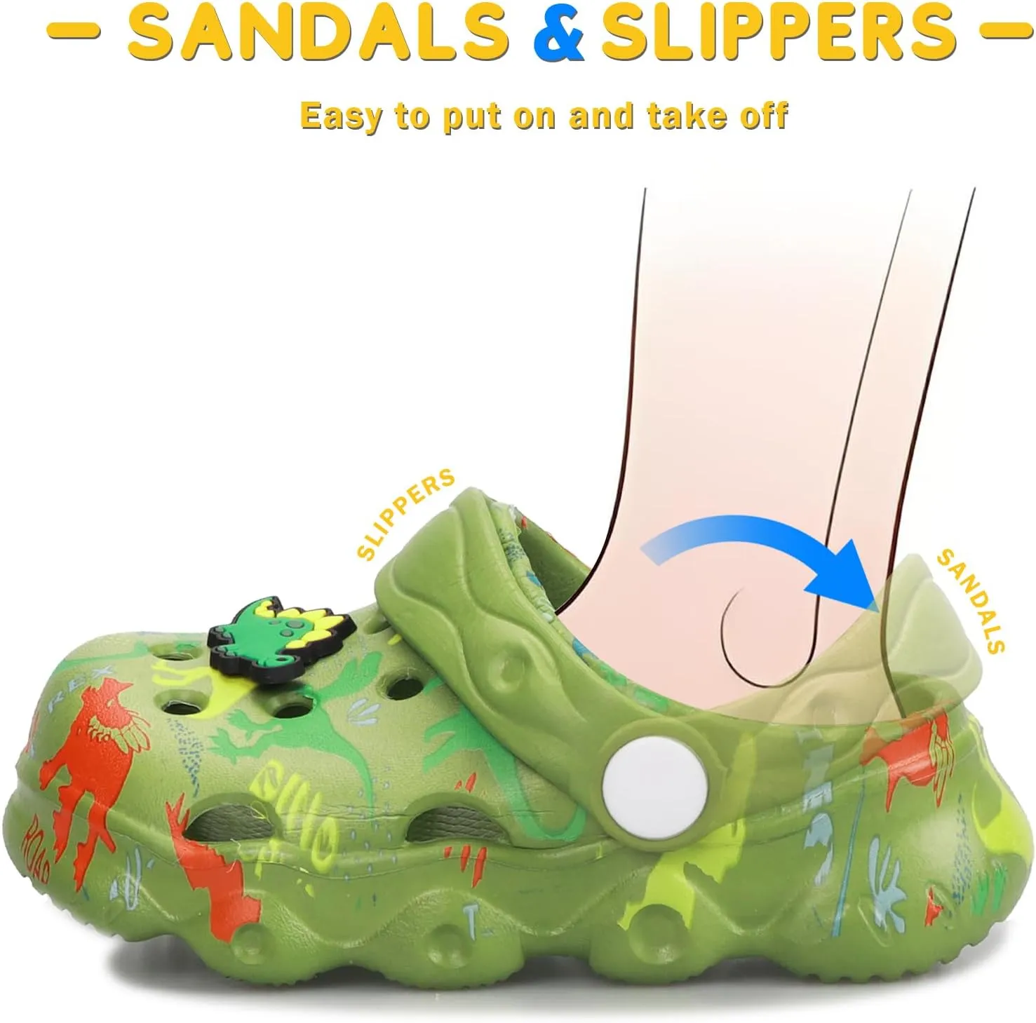 Toddler Clogs Boys Girls Kids Dinosaur Garden Shoes Slip on Sandals Slides Water Summer Shoes for Outdoor Beach Pool