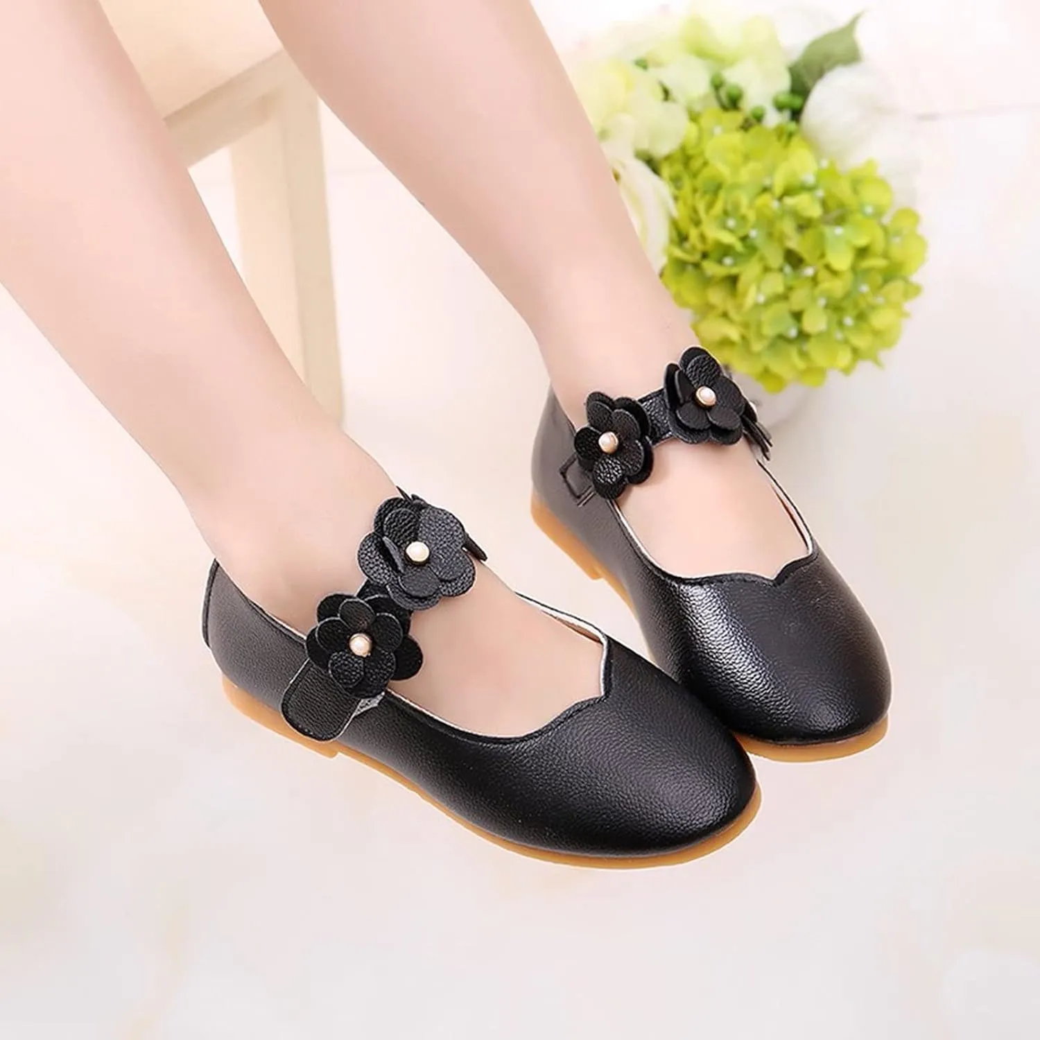 Toddler/𝐋ittle Kids Girl's 𝐀ngela Dress Mary Jane Ballet 𝐅lats Flower Girls' Wedding Party Ballerina Dance Shoes
