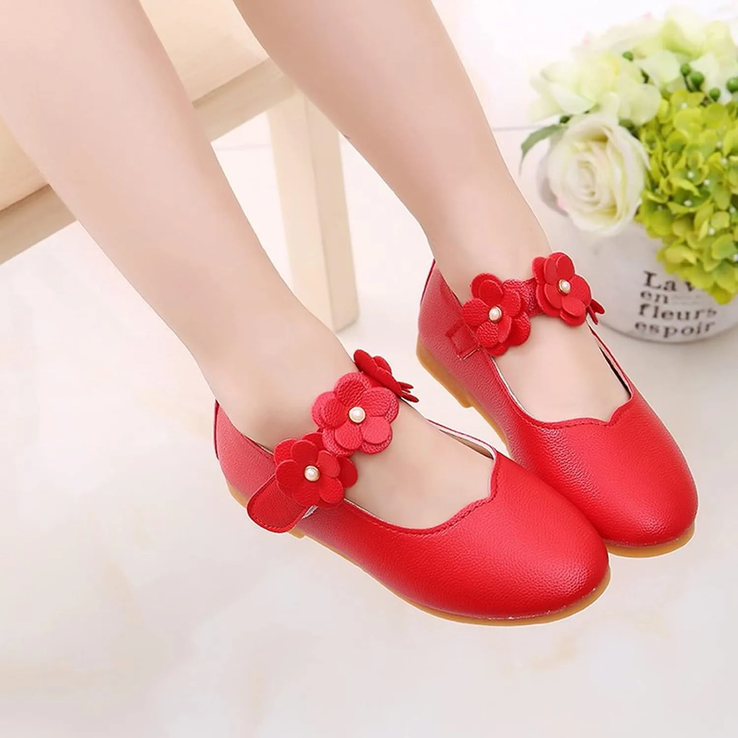 Toddler/𝐋ittle Kids Girl's 𝐀ngela Dress Mary Jane Ballet 𝐅lats Flower Girls' Wedding Party Ballerina Dance Shoes