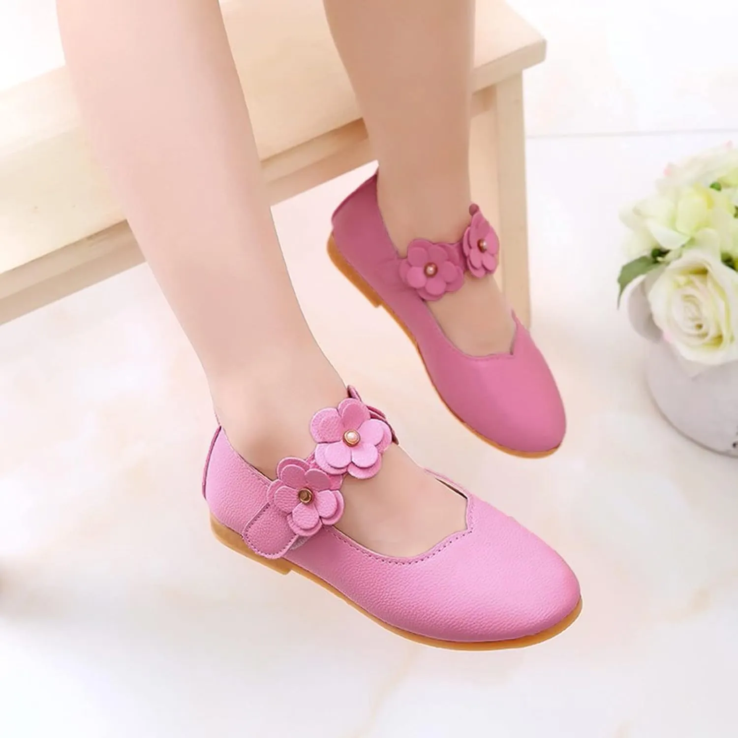 Toddler/𝐋ittle Kids Girl's 𝐀ngela Dress Mary Jane Ballet 𝐅lats Flower Girls' Wedding Party Ballerina Dance Shoes