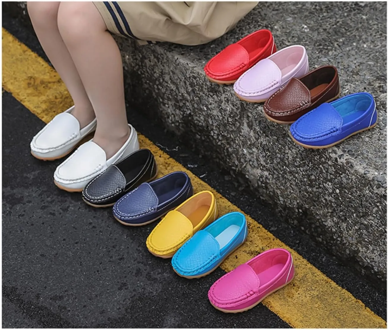 Unisex Kids Comfort Loafers Leather Slip-On Boat Shoes for Dress and Slacks or School Uniform(Toddler/Little Kid/Big Kid)