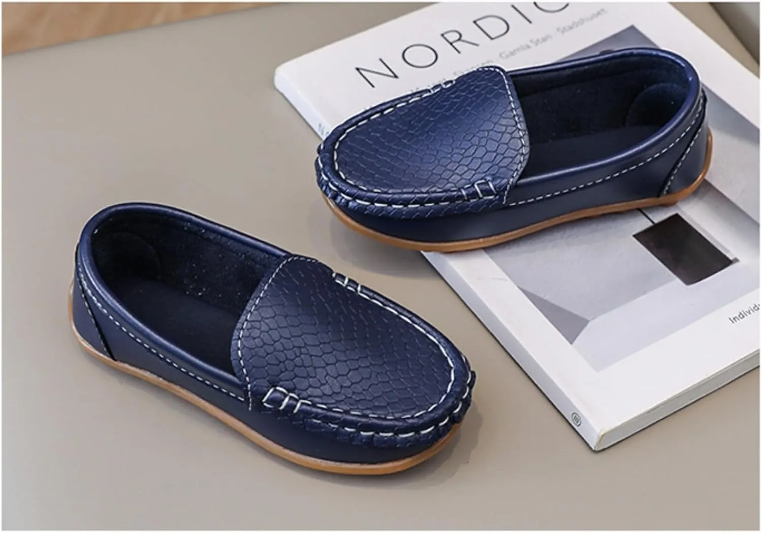 Unisex Kids Comfort Loafers Leather Slip-On Boat Shoes for Dress and Slacks or School Uniform(Toddler/Little Kid/Big Kid)
