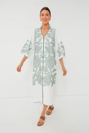 White & Green Embroidery Arem Caftan